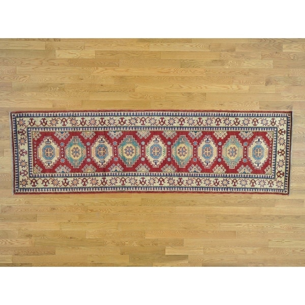 Hand Knotted Red Kazak with Wool Oriental Rug - 2'9 x 9'3