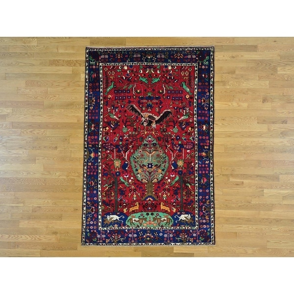Hand Knotted Red Persian with Wool Oriental Rug - 5' x 7'6