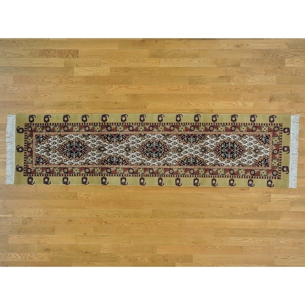 Hand Knotted Ivory Clearance with Wool Oriental Rug - 2'6 x 9'10