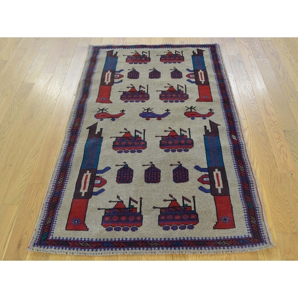 Hand Knotted Beige Tribal & Geometric with Wool Oriental Rug - 2'10 x 4'7