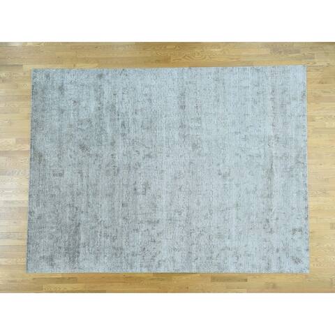 Hand Knotted Grey Modern & Contemporary with Silk Oriental Rug - 9' x 12'