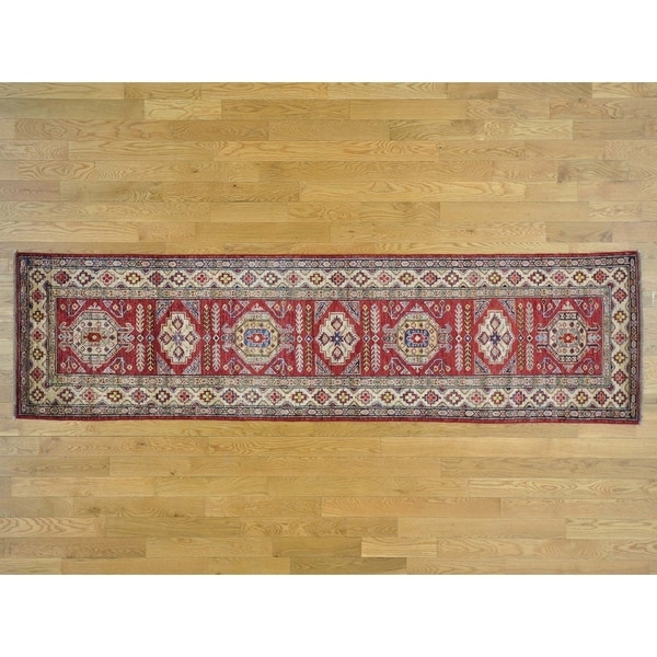 Hand Knotted Red Kazak with Wool Oriental Rug - 2'10 x 10'5