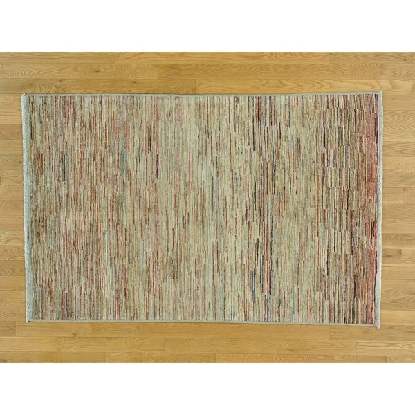 Hand Knotted Multicolored Modern & Contemporary with Wool Oriental Rug - 4'1 x 6'3