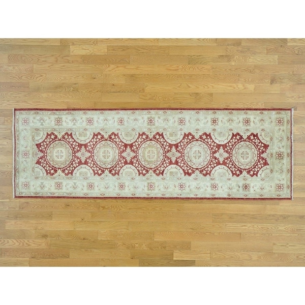 Hand Knotted Red Oushak And Peshawar with Wool Oriental Rug