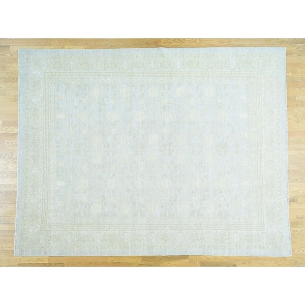 Hand Knotted Blue White Wash Vintage & Silver Wash with Wool Oriental Rug