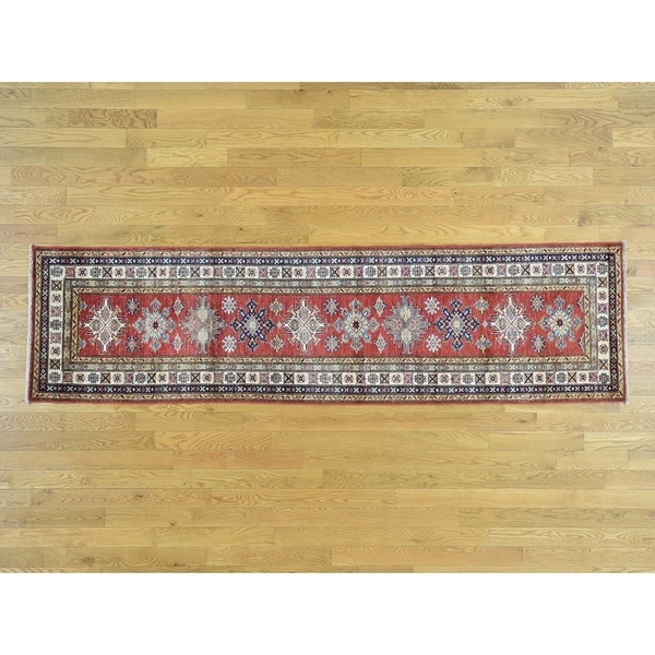 Hand Knotted Red Kazak with Wool Oriental Rug - 2'6 x 9'6