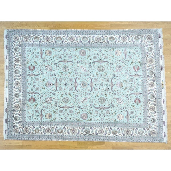 Hand Knotted Green Persian with Wool Oriental Rug - 9'9 x 13'7