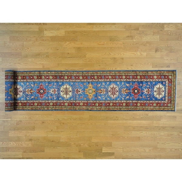 Hand Knotted Blue Kazak with Wool Oriental Rug