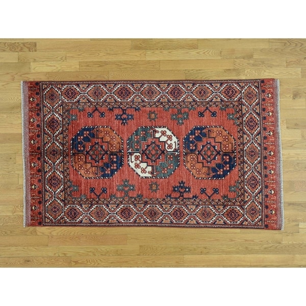 Hand Knotted Red Tribal & Geometric with Wool Oriental Rug - 4' x 6'6
