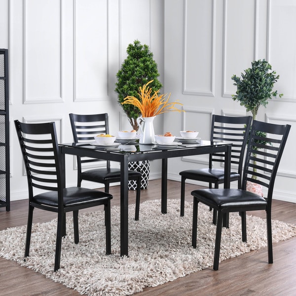 Shop Furniture of America Parker 5-Piece 48-inch Metal Glass Top Dining Table Set - On Sale ...