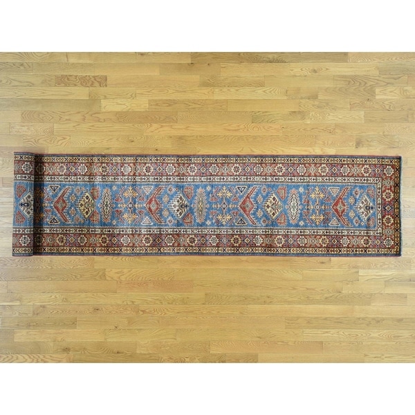 Hand Knotted Blue Kazak with Wool Oriental Rug
