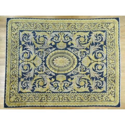 Hand Knotted Blue Antique with Wool Oriental Rug - 10'10 x 13'8