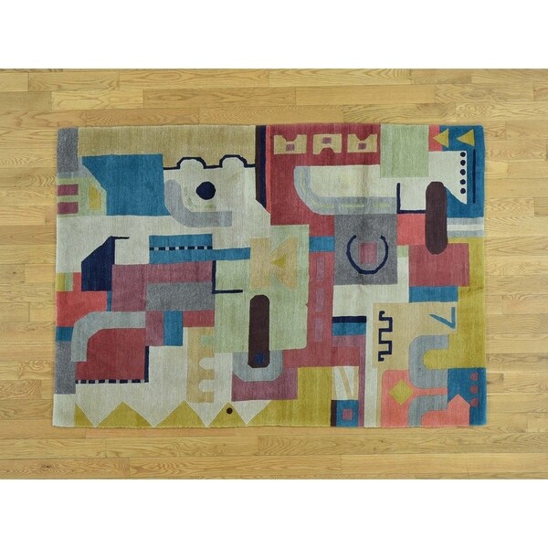 Hand Knotted Multicolored Modern & Contemporary with Wool Oriental Rug - 4'3 x 6'
