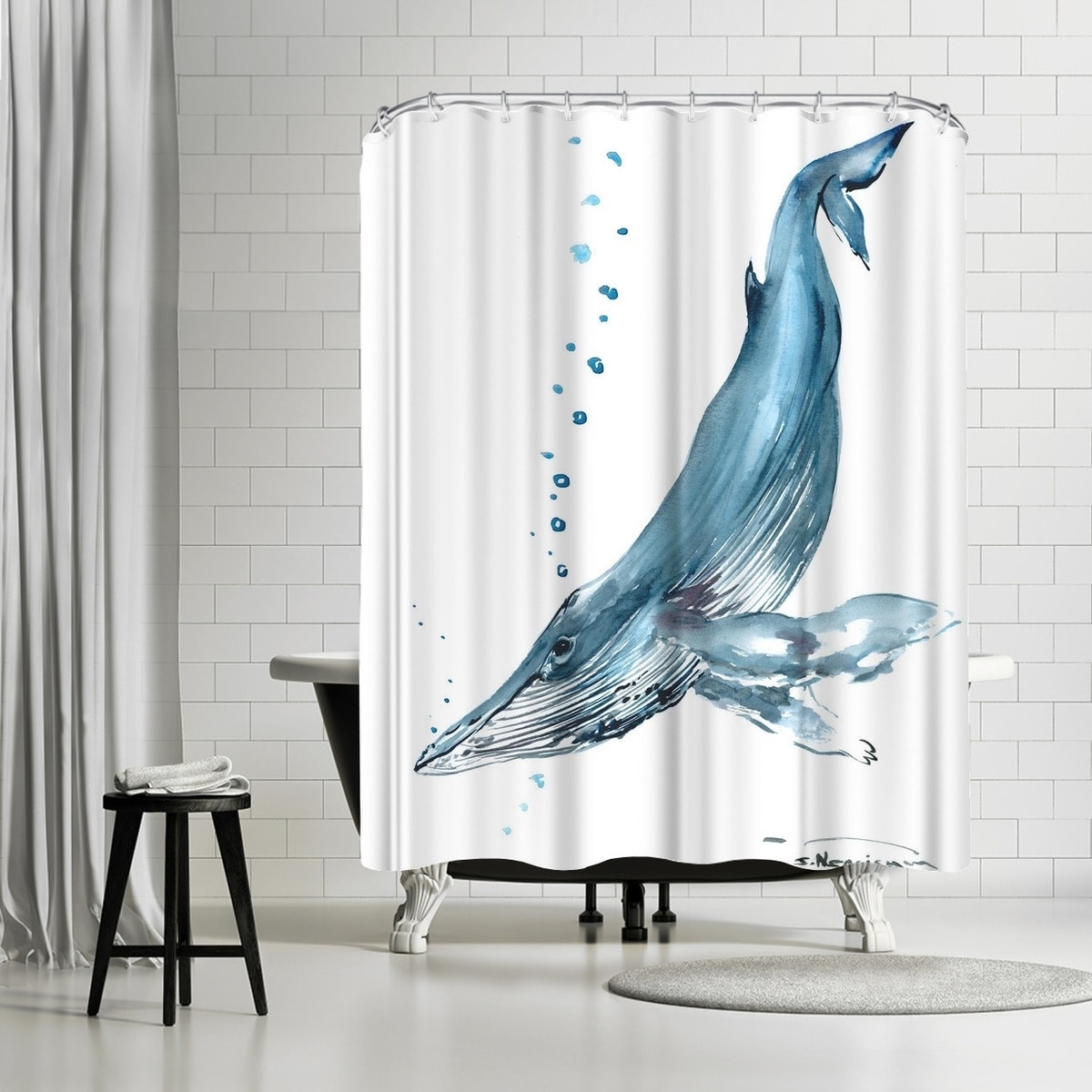 sperm whale shower curtain