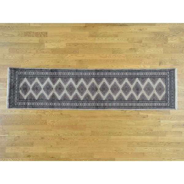 Hand Knotted Grey Tribal & Geometric with Wool Oriental Rug - 2'6 x 10'1