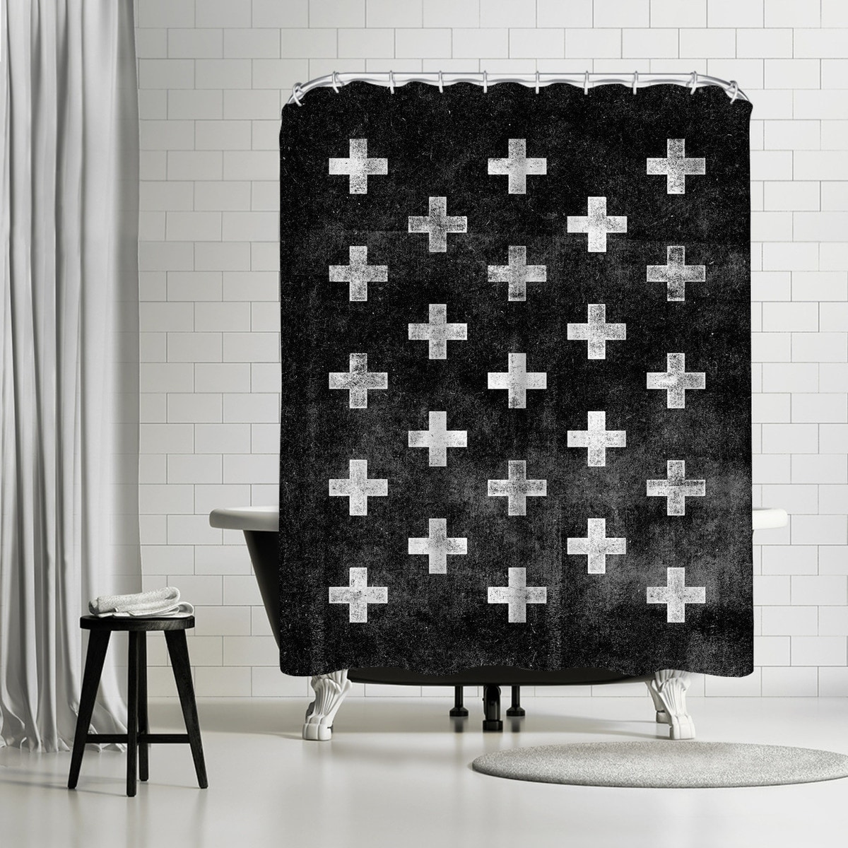 Americanflat 'Swiss Cross Pattern Black' Shower Curtain
