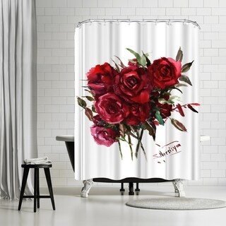 Americanflat 71" x 74" Shower Curtain, Deep Red Burgundy Roses by Suren Nersisyan
