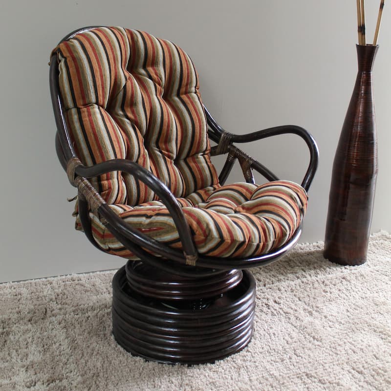 Bali Rattan Rocker Chair with Chenille Cushion