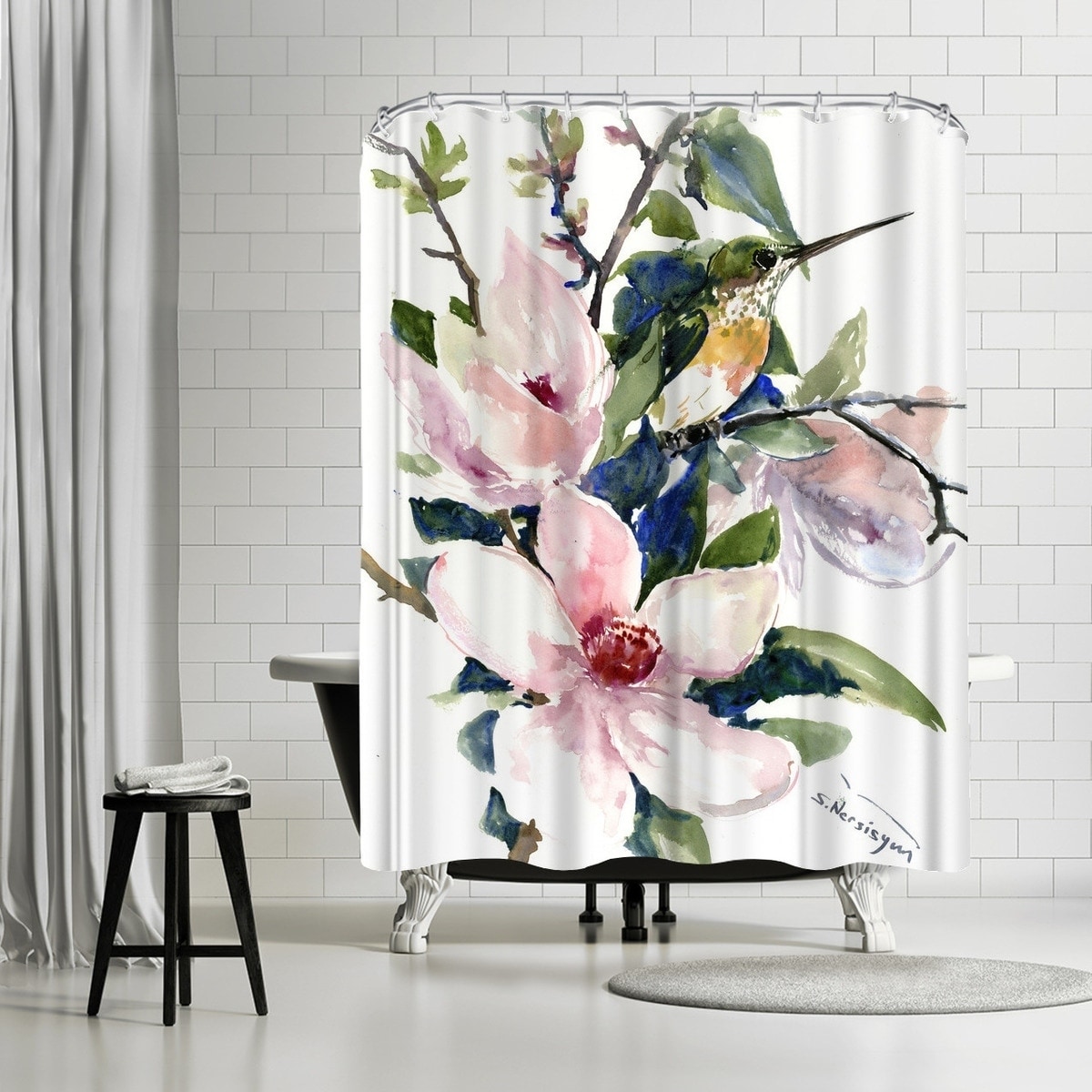 Shop Americanflat Magnolia And Hummingbird 2 Shower Curtain On Sale Overstock 21503283