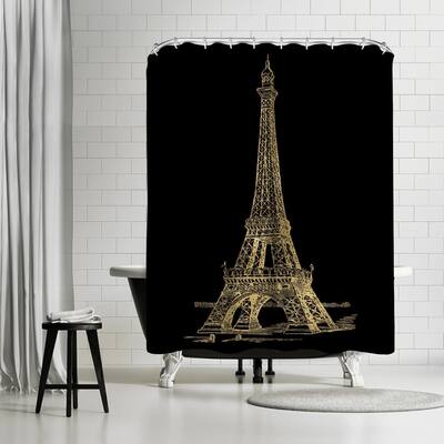 Americanflat 'Eiffel Tower Gold On Black' - Shower Curtain