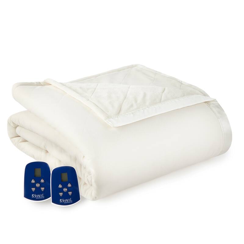 Shavel Quilted Micro Flannel® to Ultra Velvet® Electric Heated Blanket - Vanilla - Queen