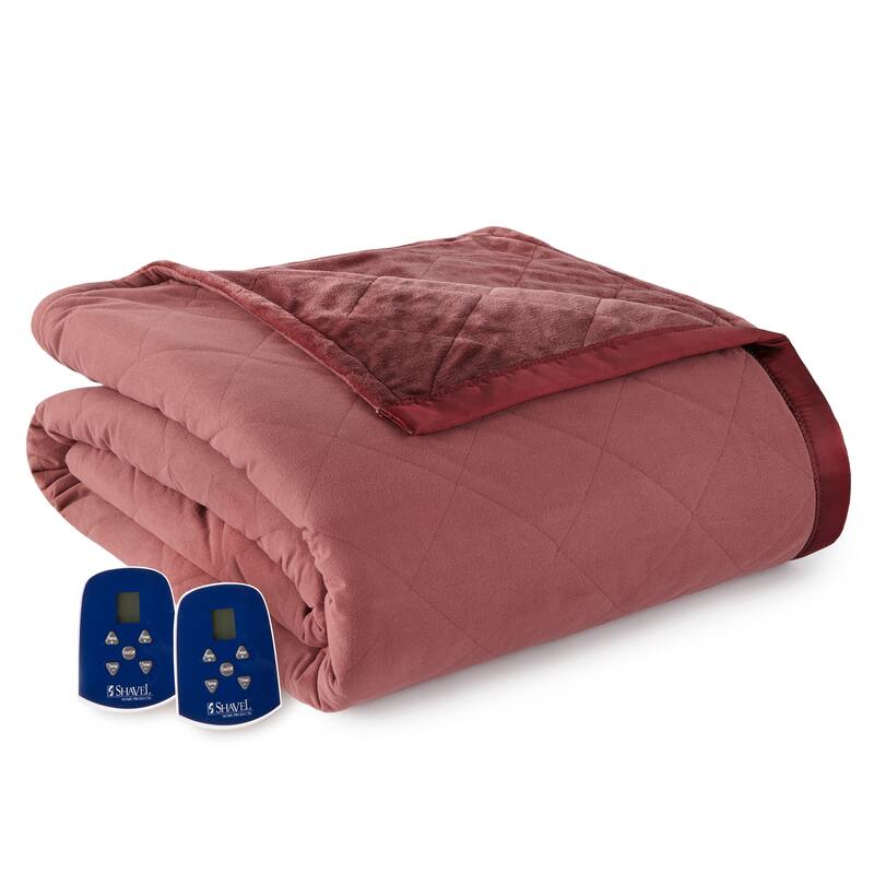 Shavel Quilted Micro Flannel® to Ultra Velvet® Electric Heated Blanket - Merlot - King