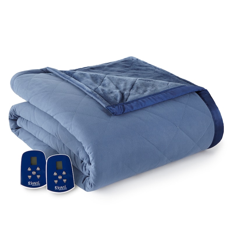 Shavel Quilted Micro Flannel® to Ultra Velvet® Electric Heated Blanket - Indigo - King