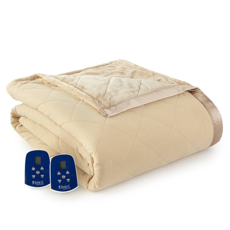 Shavel Quilted Micro Flannel® to Ultra Velvet® Electric Heated Blanket - Camel - Full