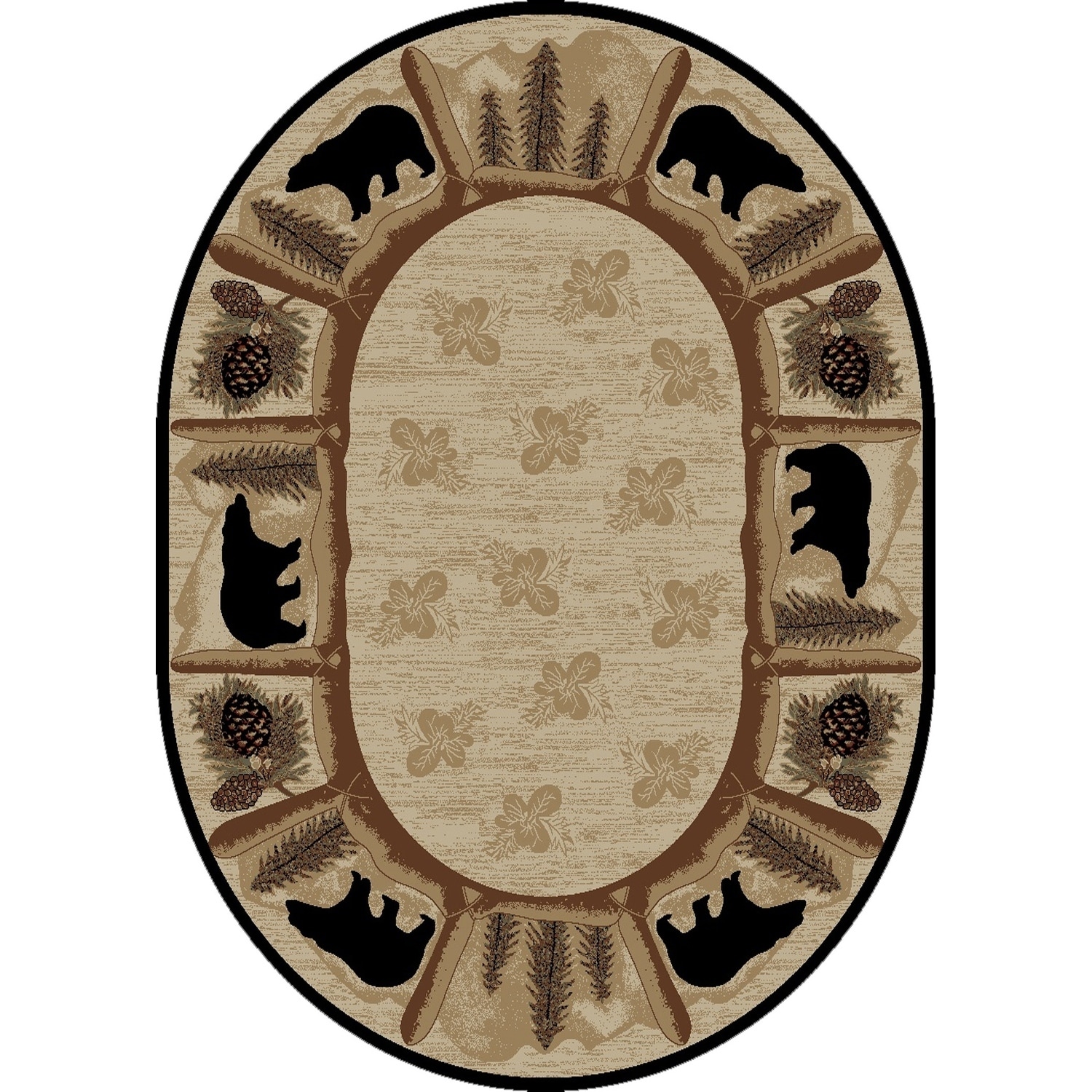 Rustic Lodge Bear Beige Black Oval Area Rug 7 10 X 9 Rustic Lodge Bear Beige Black Oval