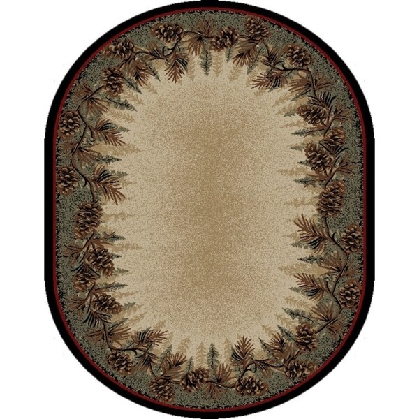 Rustic Lodge Pine Cone Border Oval Area Rug - 5'3" x 7'3" Oval