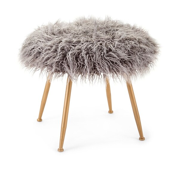 Vadden Gold and Grey Fuzzy Stool Overstock 21506450