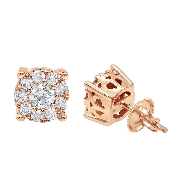 1 Carat Round Halo Diamond Cluster Stud Earrings in 14k Gold by 