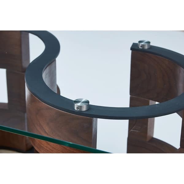 Shop Luca Home Walnut Veneer Wood Glass S Shaped Coffee Shop Luca Home Walnut Veneer Wood Glass S Shaped Coffee
