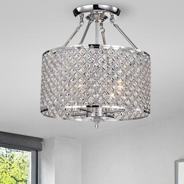 Daniel Chrome 4 Light Semi Flushmount With Crystal Shade Silver Daniel Chrome 4 Light Semi Flushmount With Crystal Shade Silver