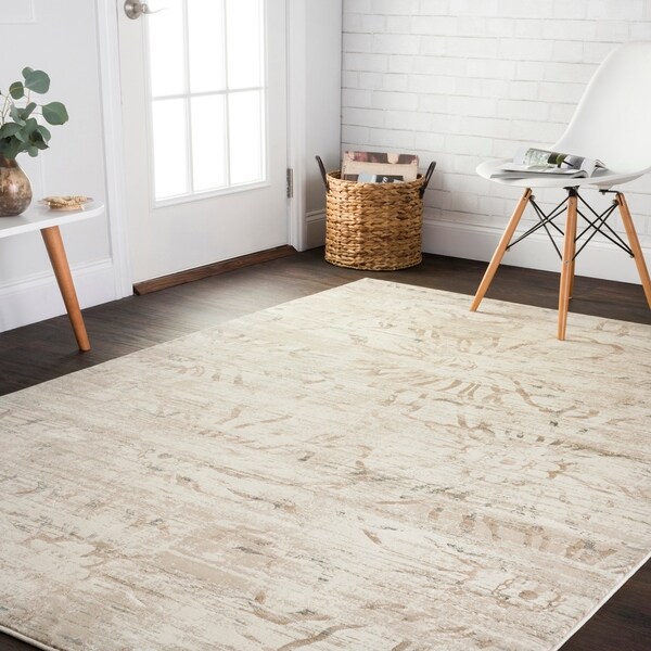 Distressed Vintage Inspired Beige Floral Rug - 12' x 15'