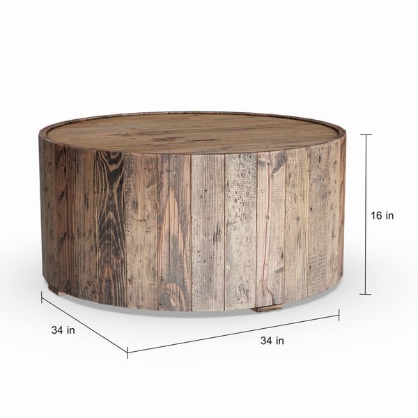 Carbon Loft Horace Rustic Reclaimed Pine Round Coffee Table with ...