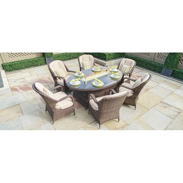 Shop Turnbury Outdoor 7 Piece Patio Wicker Gas Fire Pit Set Oval