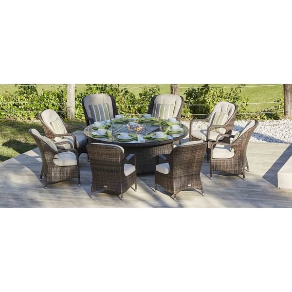 Shop Turnbury Outdoor 9 Piece Patio Wicker Gas Fire Pit Set Round