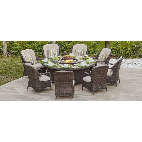 Shop Turnbury Outdoor 9 Piece Patio Wicker Gas Fire Pit Set Round