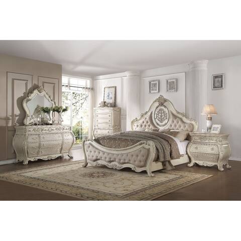 Grand Queen Bed With Tufted Headboard, Antique White