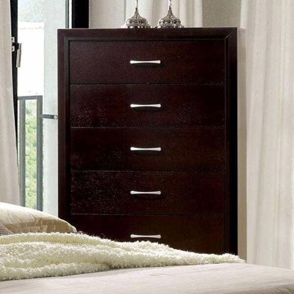 5 Drawer Wooden Chest With Sleek Handles Espresso Brown