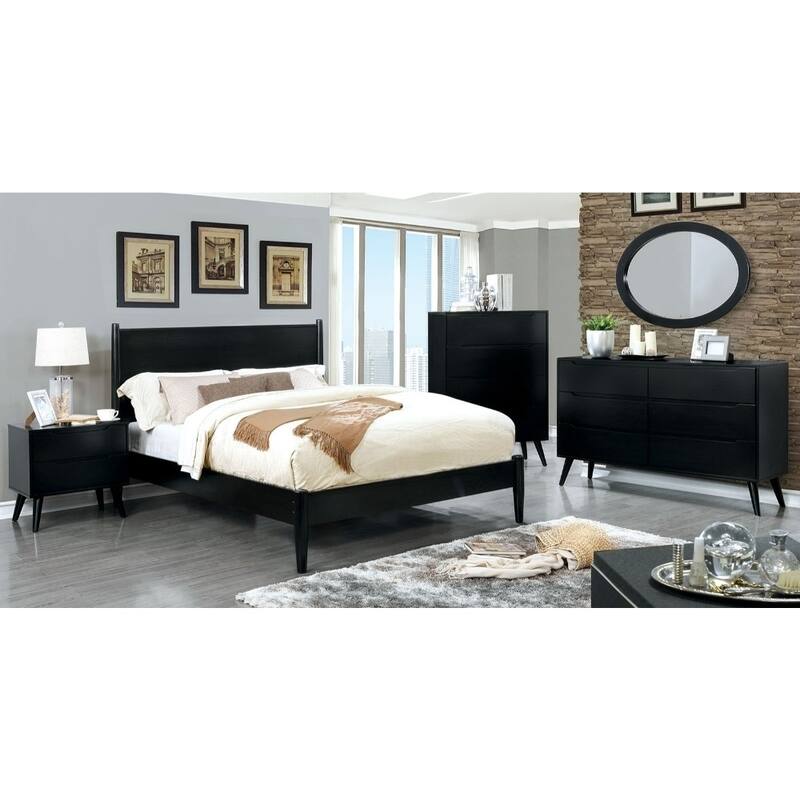 4- Drawer Wooden Chest With Round Tapered Legs, Black