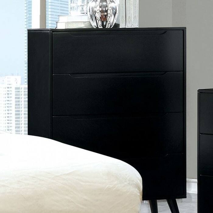 4- Drawer Wooden Chest With Round Tapered Legs, Black