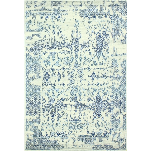 Aurora Ivory/Blue Transitional Area Rug - 7'6" x 9'6"