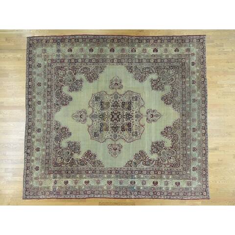 Hand Knotted Beige Antique with Wool Oriental Rug - 10'9 x 12'