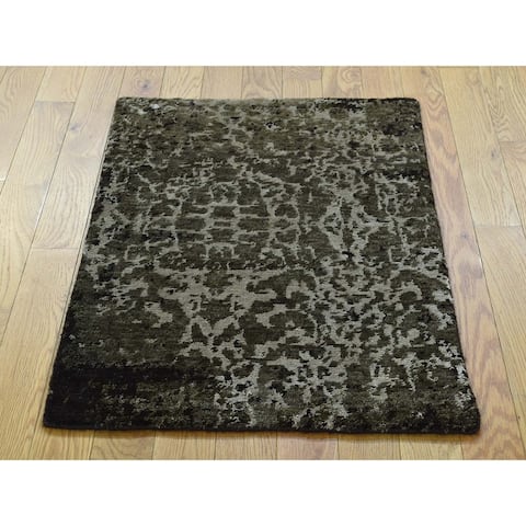 Hand Knotted Brown Modern & Contemporary with Wool & Silk Oriental Rug - 2' x 2'9