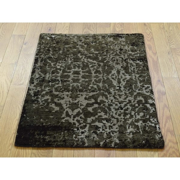 slide 2 of 6, Hand Knotted Brown Modern & Contemporary with Wool & Silk Oriental Rug - 2' x 2'9
