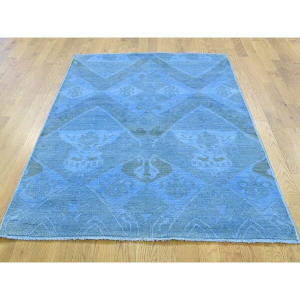 slide 1 of 7, Hand Knotted Blue Overdyed & Vintage with Wool Oriental Rug - 4'1 x 5'7