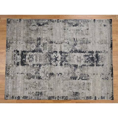 Hand Knotted Brown Modern & Contemporary with Wool & Silk Oriental Rug - 8'10 x 11'8