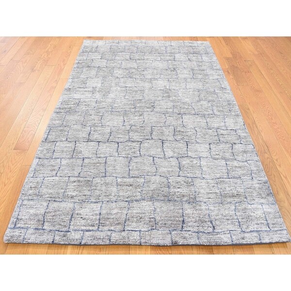 Hand Knotted Grey Modern & Contemporary with Wool Oriental Rug - 3'10 x 6'